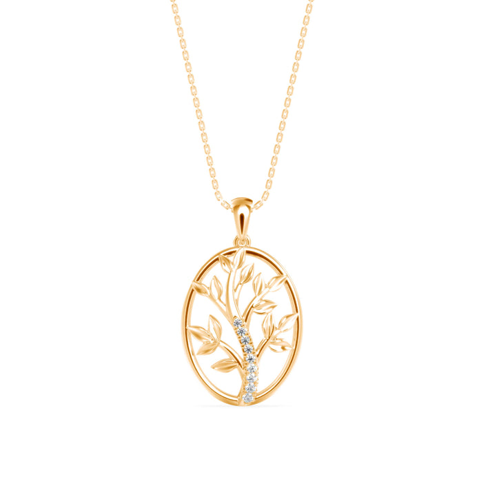 0.06Ct Tree of Life Design Pave Lab-Grown Diamond Gold Pendant Necklace