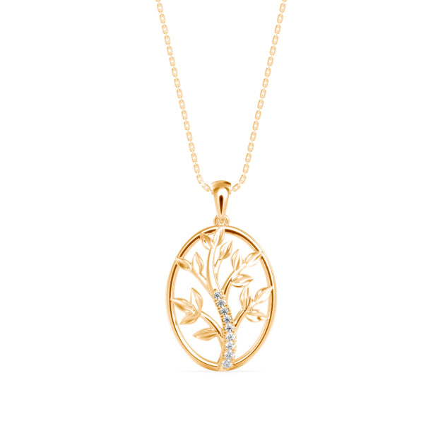 0.06Ct Tree of Life Design Pave Lab-Grown Diamond Gold Pendant Necklace