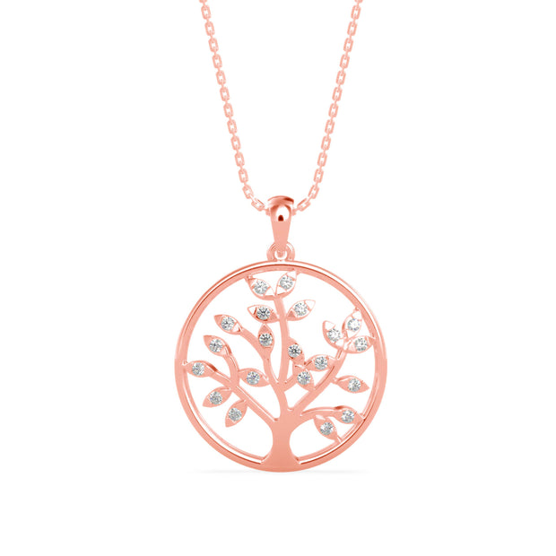 0.16Ct Openwork Tree Design Lab-Grown Diamond Gold Pendant Necklace