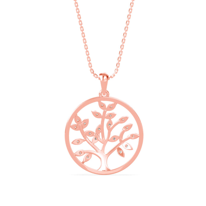 0.16Ct Openwork Tree Design Lab-Grown Diamond Gold Pendant Necklace