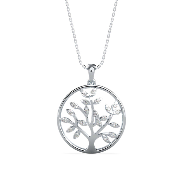 0.16Ct Openwork Tree Design Lab-Grown Diamond Gold Pendant Necklace