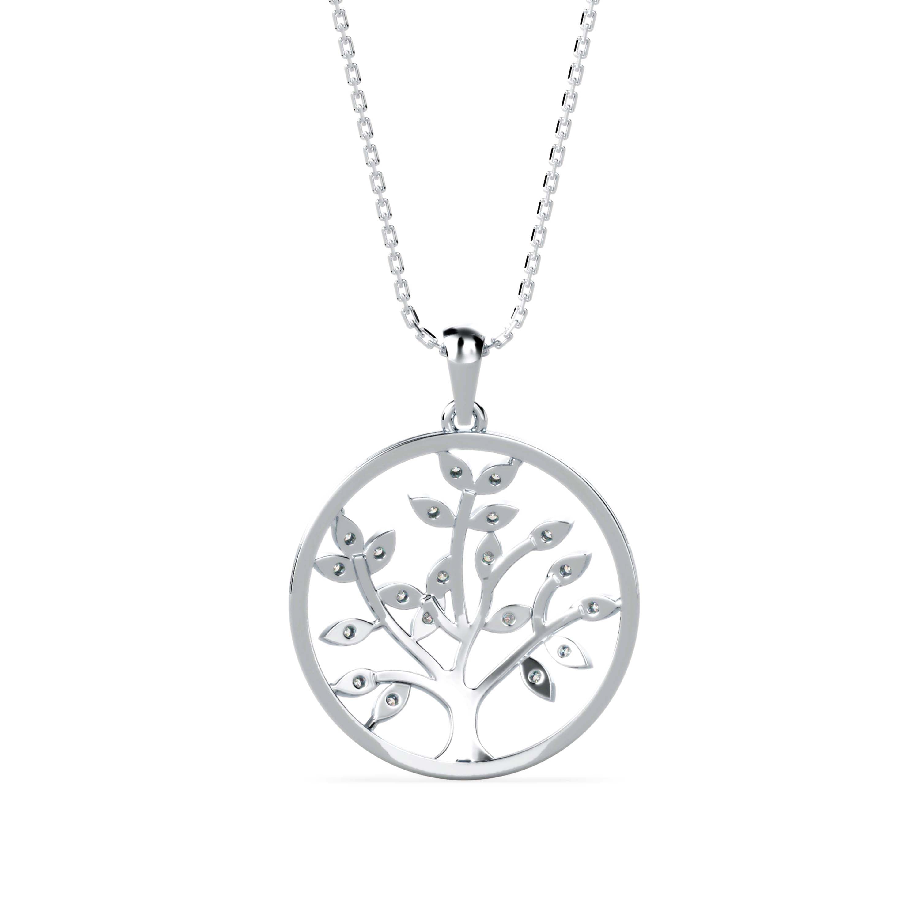 0.16Ct Openwork Tree Design Lab-Grown Diamond Gold Pendant Necklace