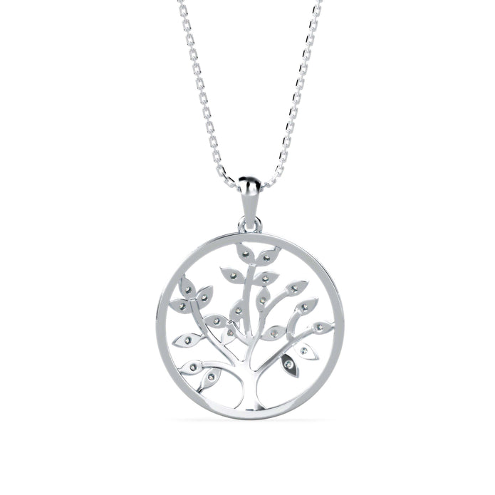 0.16Ct Openwork Tree Design Lab-Grown Diamond Gold Pendant Necklace