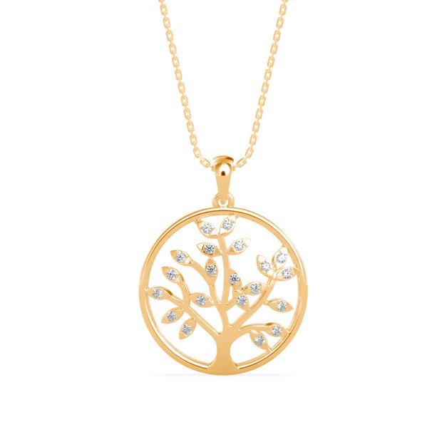 0.16Ct Openwork Tree Design Lab-Grown Diamond Gold Pendant Necklace