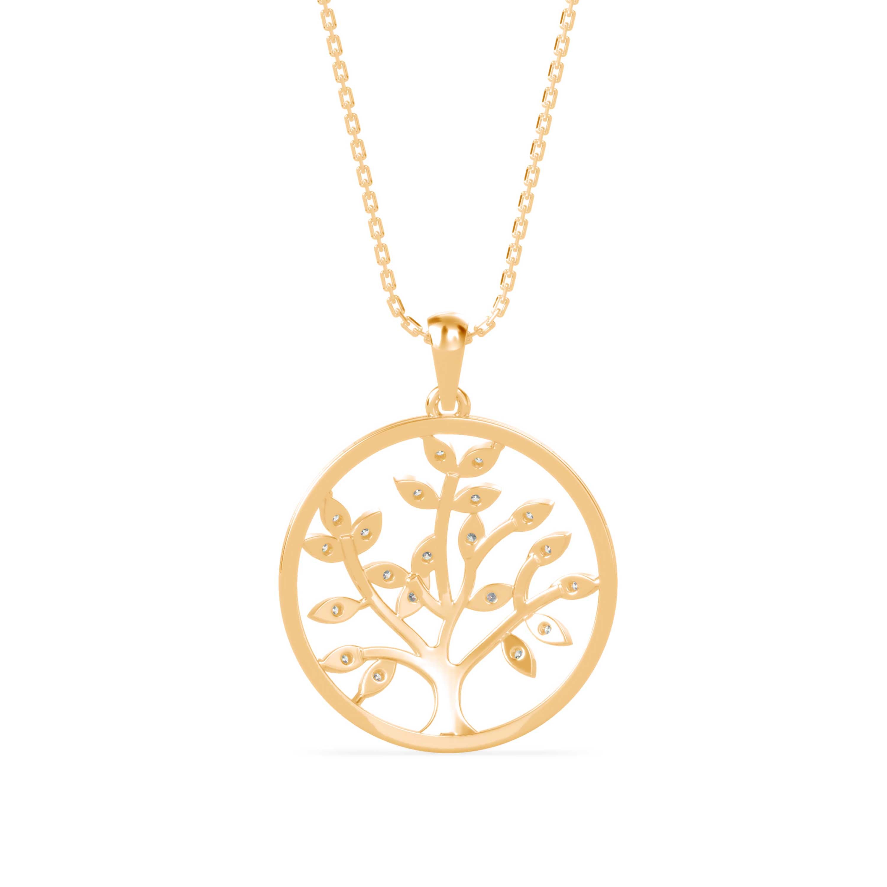 0.16Ct Openwork Tree Design Lab-Grown Diamond Gold Pendant Necklace