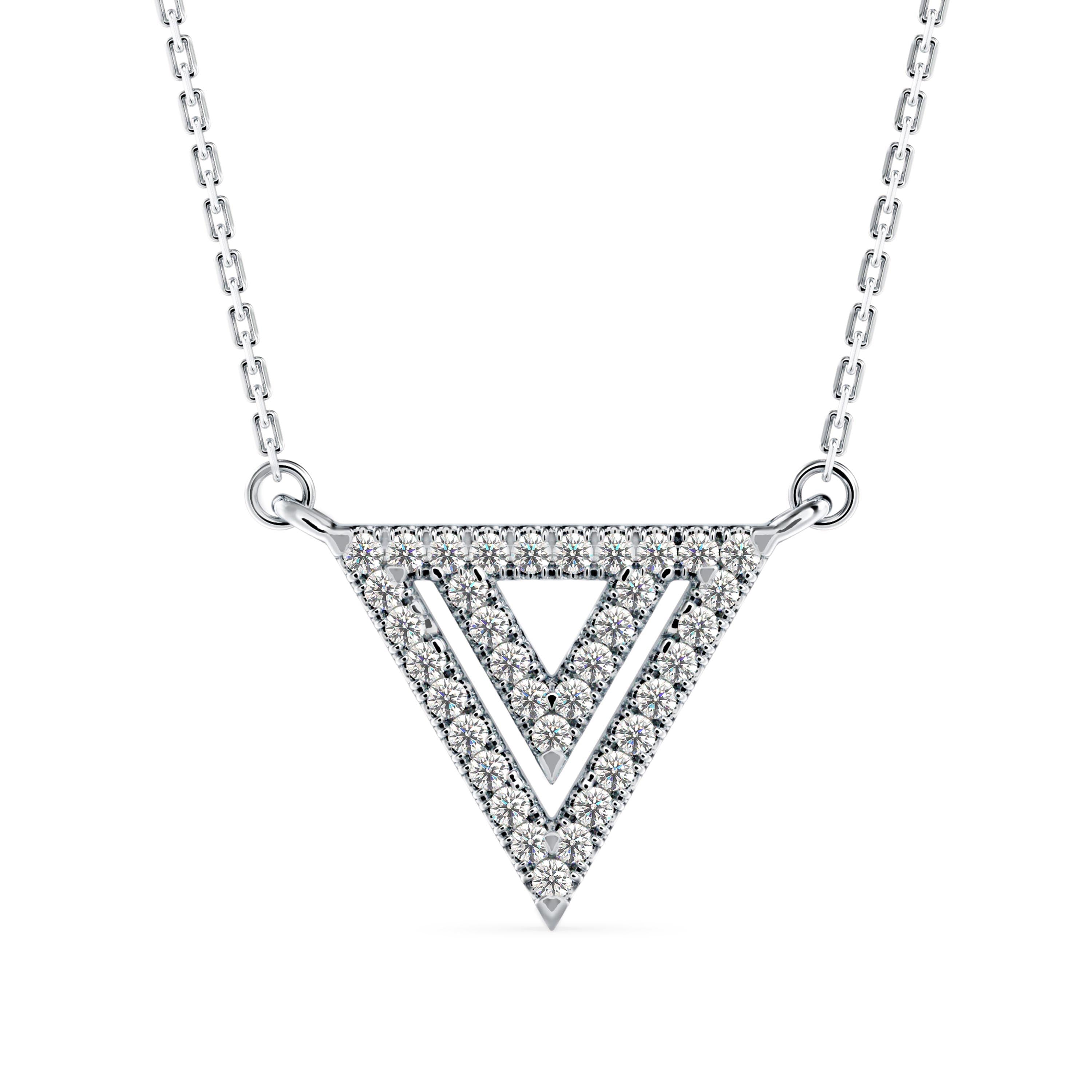 0.18Ct Triangle Shape Pave Set Lab-Grown Diamond Gold Pendant Necklace