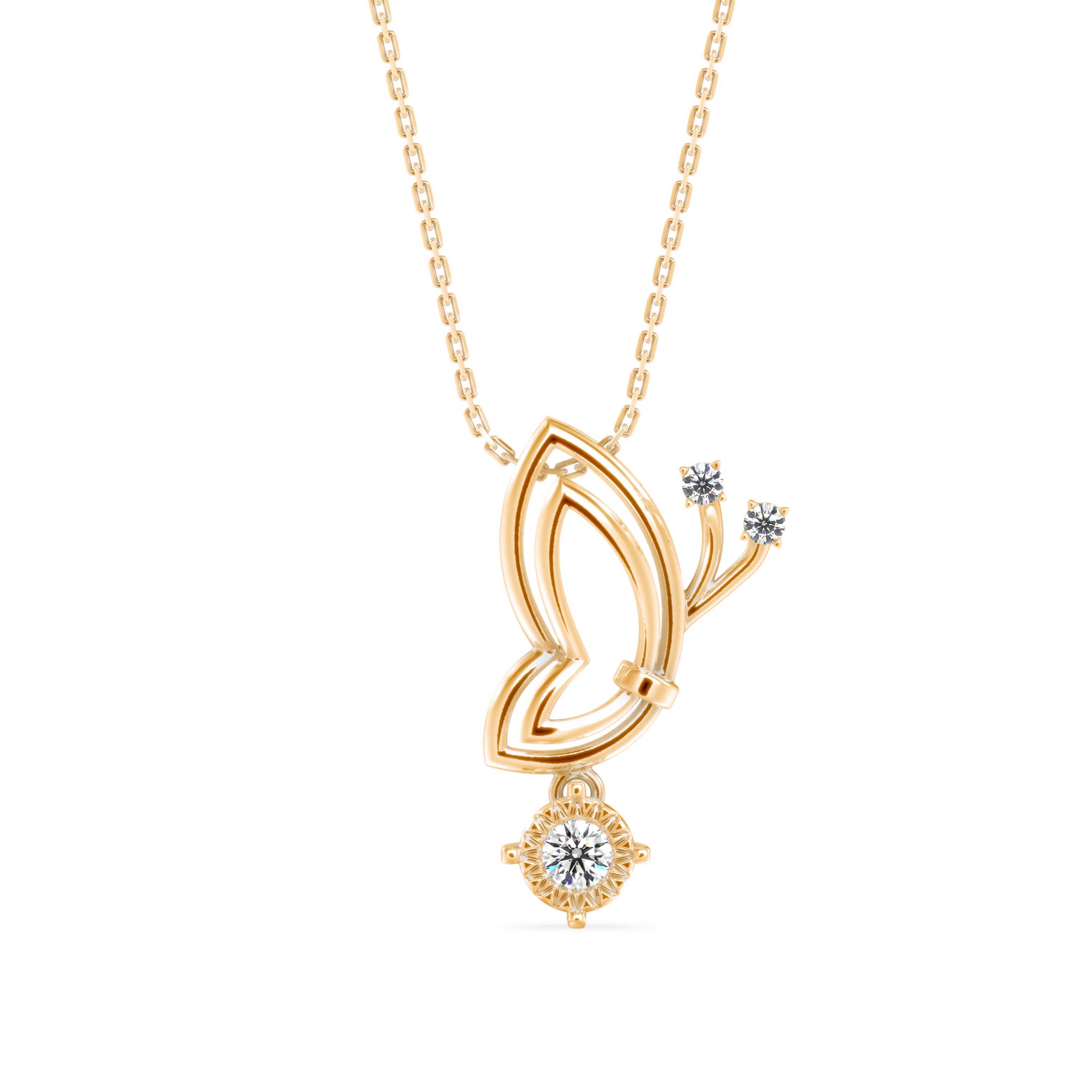 0.14Ct Holly Butterfly Shape Prong Lab-Grown Diamond Gold Pendant Necklace