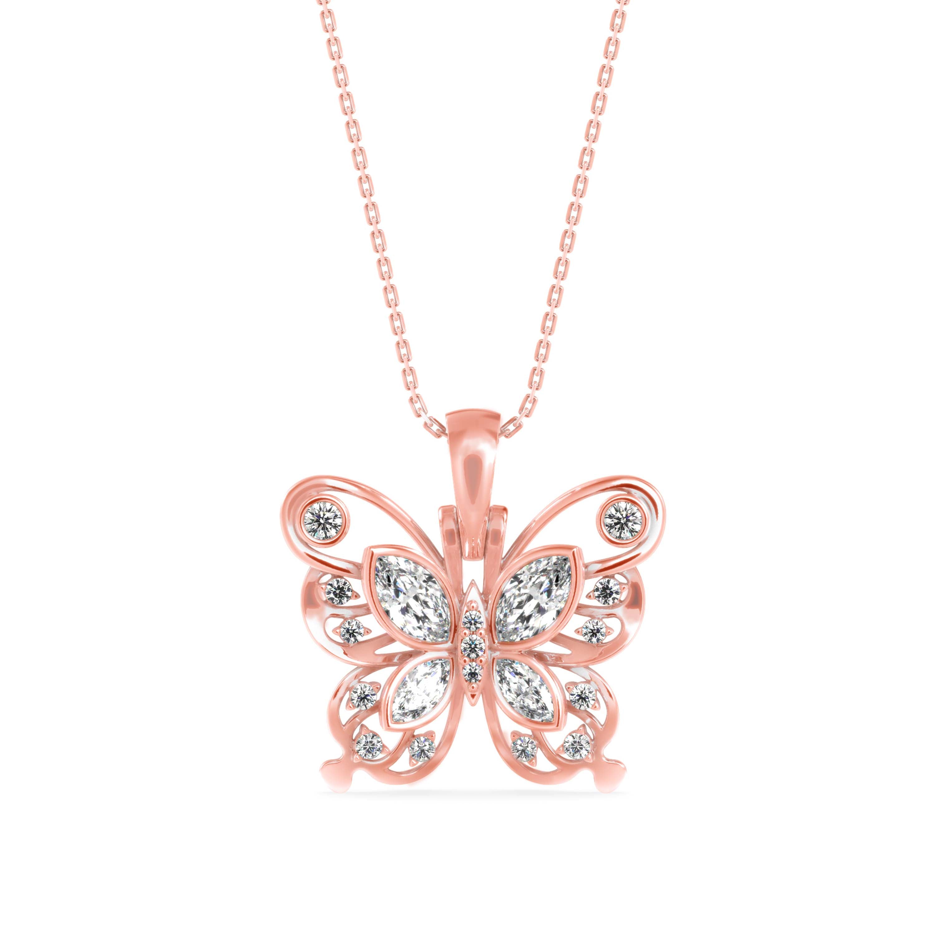 0.97Ct Fancy Butterfly Shape Bazel Lab-Grown Diamond Gold Pendant Necklace
