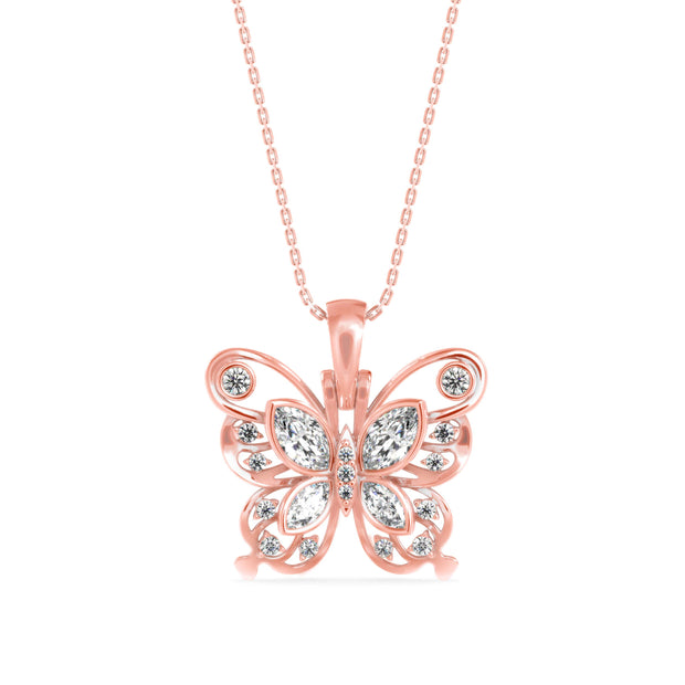 0.97Ct Fancy Butterfly Shape Bazel Lab-Grown Diamond Gold Pendant Necklace