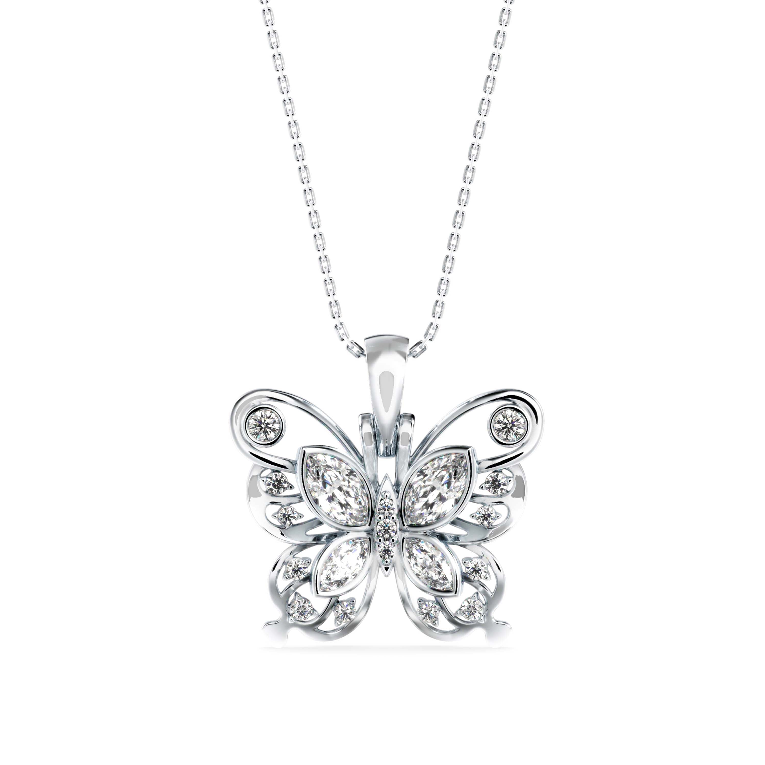 0.97Ct Fancy Butterfly Shape Bazel Lab-Grown Diamond Gold Pendant Necklace