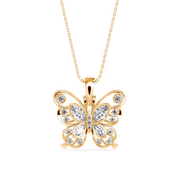 0.97Ct Fancy Butterfly Shape Bazel Lab-Grown Diamond Gold Pendant Necklace