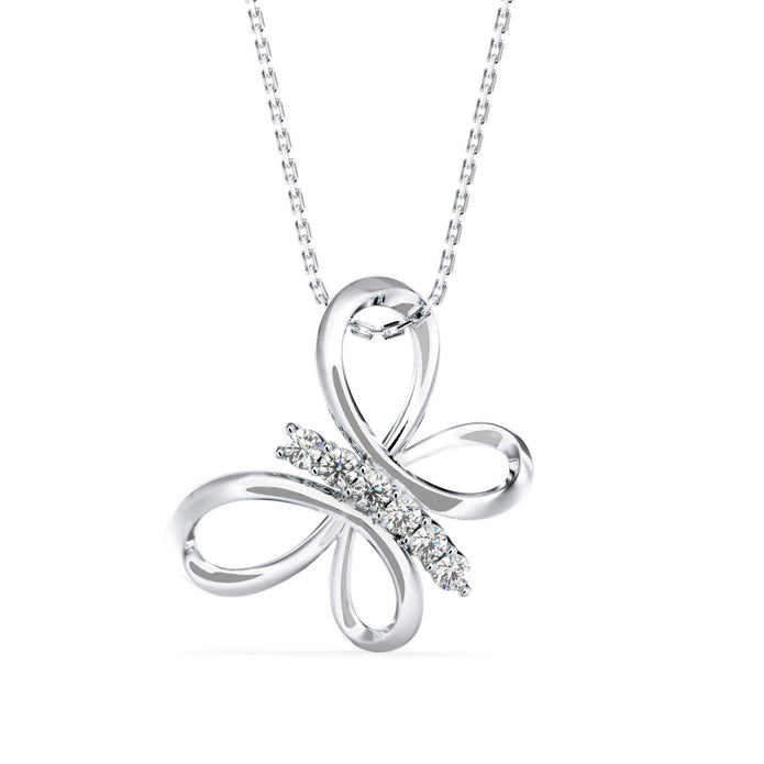 0.18Ct Butterfly Style Pave Lab-Grown Diamond Gold Pendant Necklace