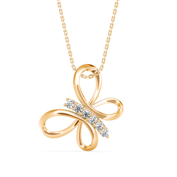 0.18Ct Butterfly Style Pave Lab-Grown Diamond Gold Pendant Necklace