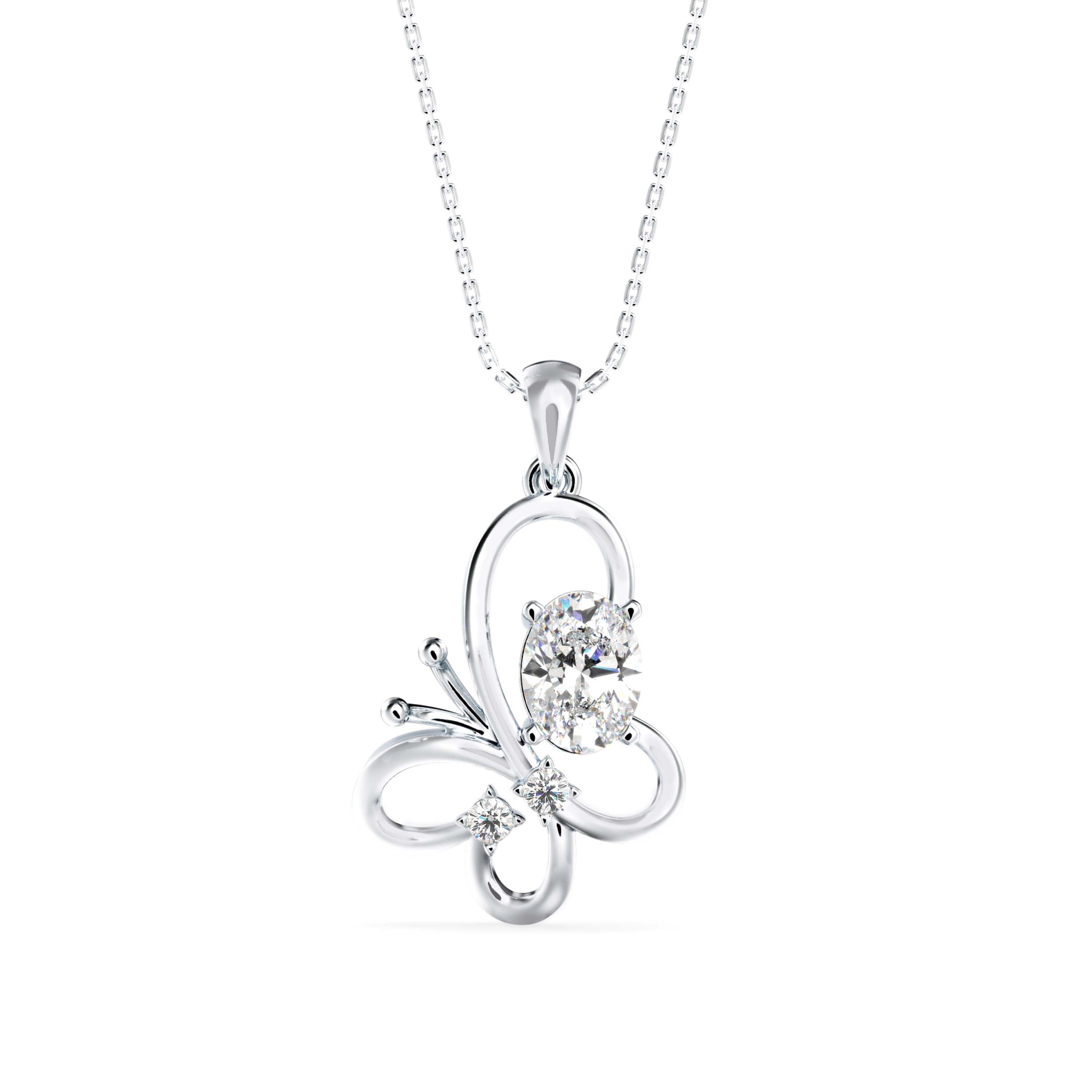 1.17Ct Flutter Designe Prong Lab-Grown Diamond Gold Pendant Necklace