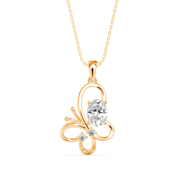 1.17Ct Flutter Designe Prong Lab-Grown Diamond Gold Pendant Necklace