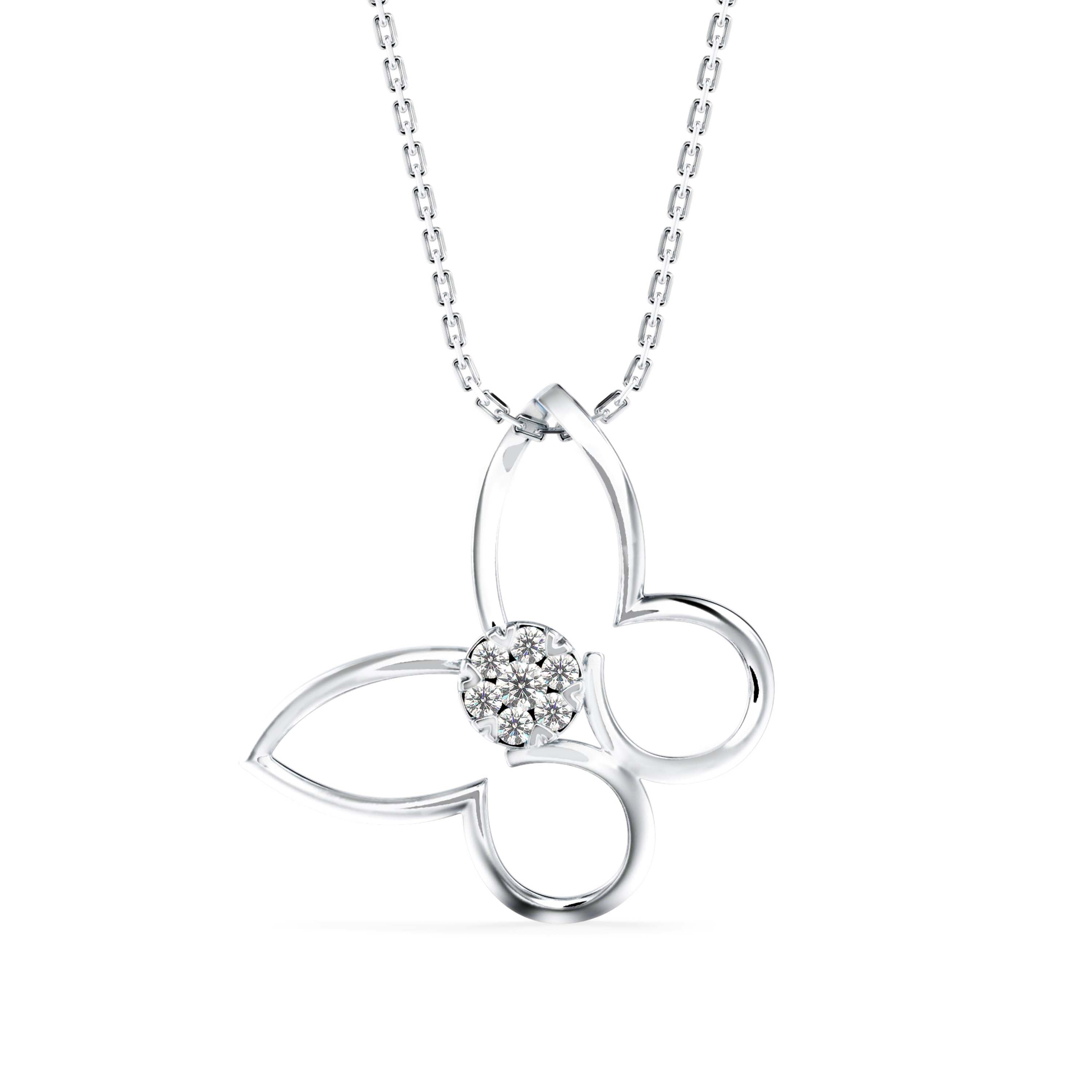 0.08Ct Butterfly Cluster Lab-Grown Diamond Gold Pendant Necklace