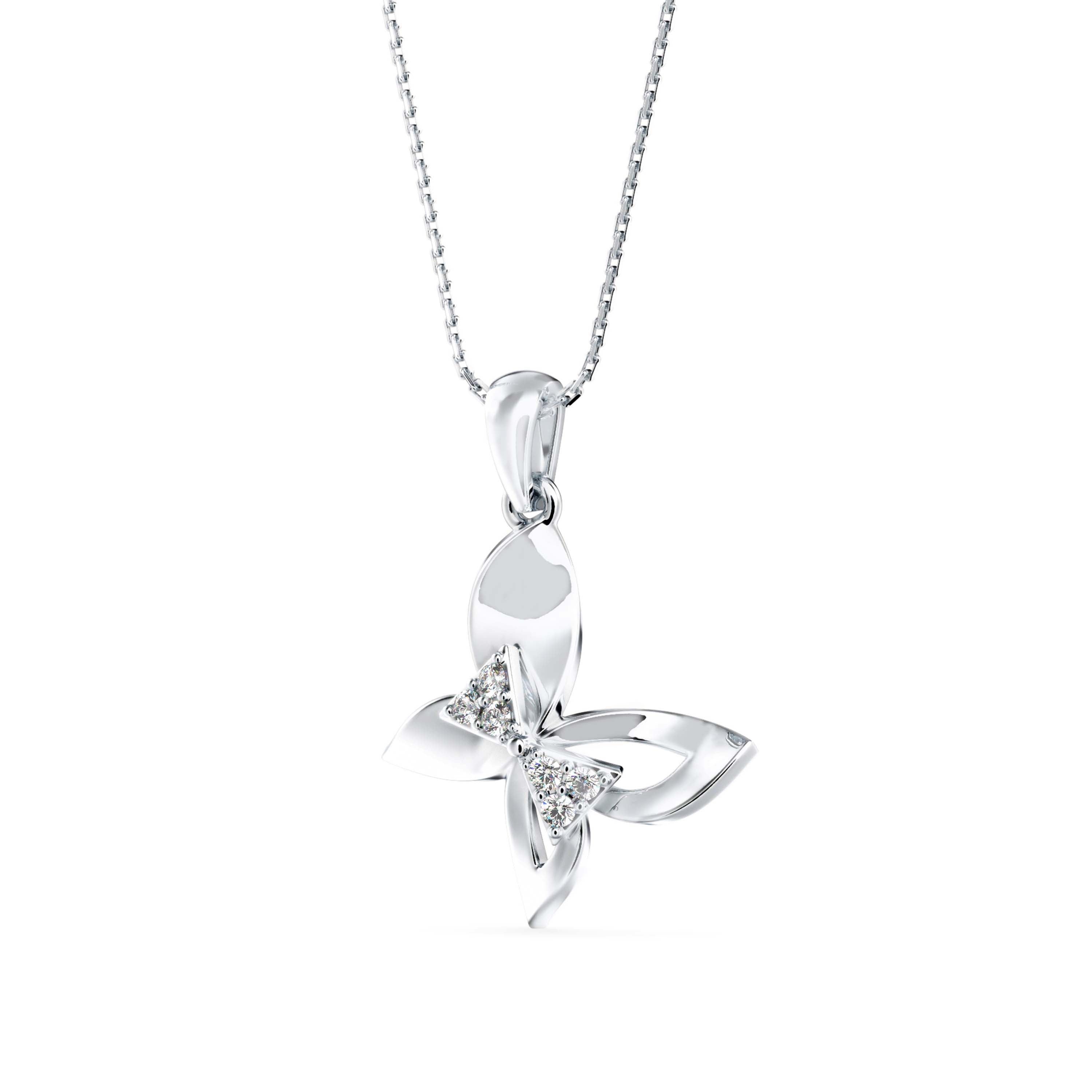 0.09Ct Bow Butterfly Prong Lab-Grown Diamond Gold Pendant Necklace