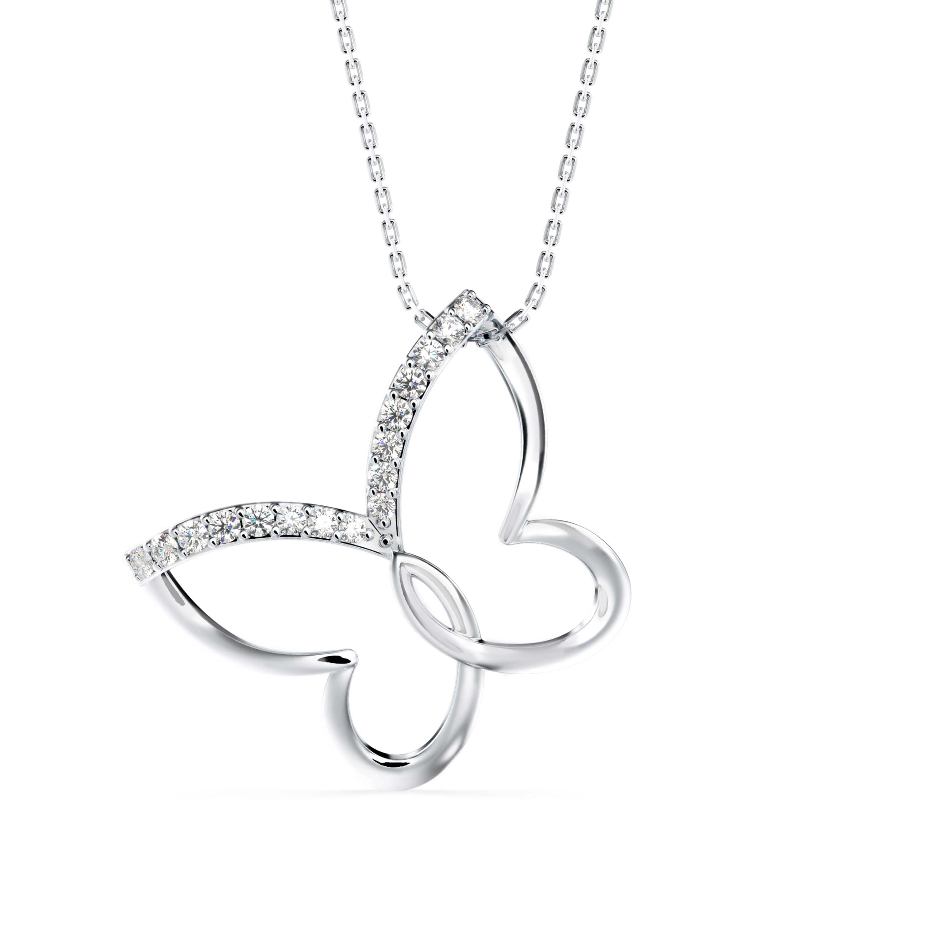 0.18Ct Butterfly Pave Lab-Grown Diamond Gold Pendant Necklace