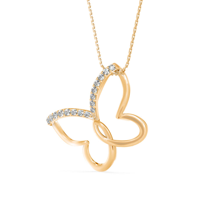 0.18Ct Butterfly Pave Lab-Grown Diamond Gold Pendant Necklace
