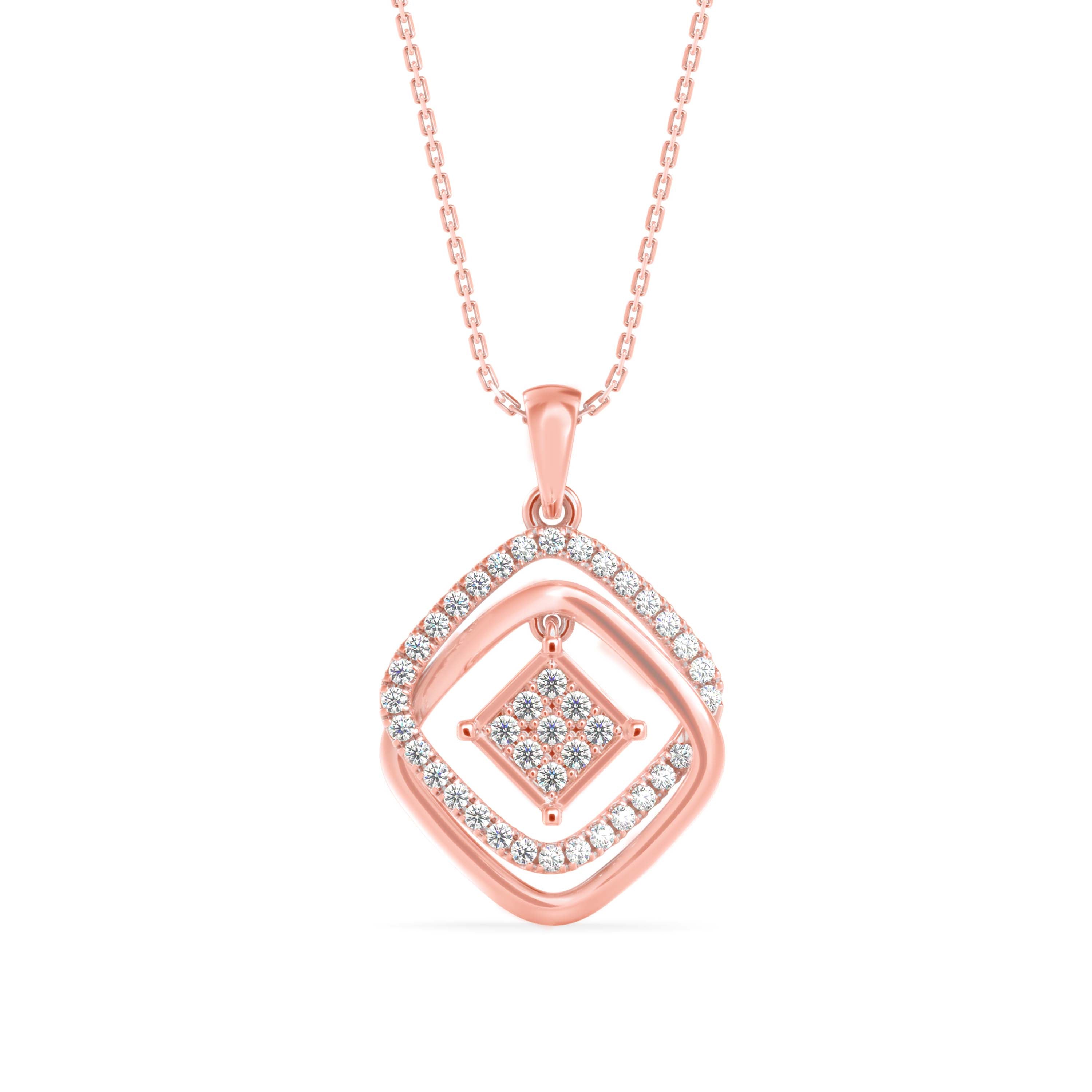 0.34Ct Double Square Halo Design Lab-Grown Diamond Gold Pendant Necklace