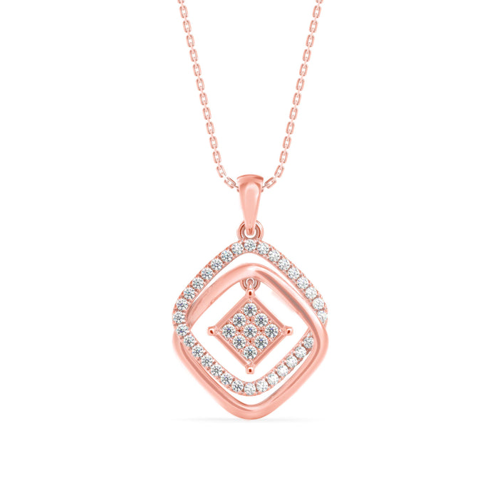 0.34Ct Double Square Halo Design Lab-Grown Diamond Gold Pendant Necklace