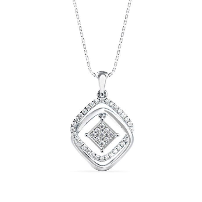 0.34Ct Double Square Halo Design Lab-Grown Diamond Gold Pendant Necklace