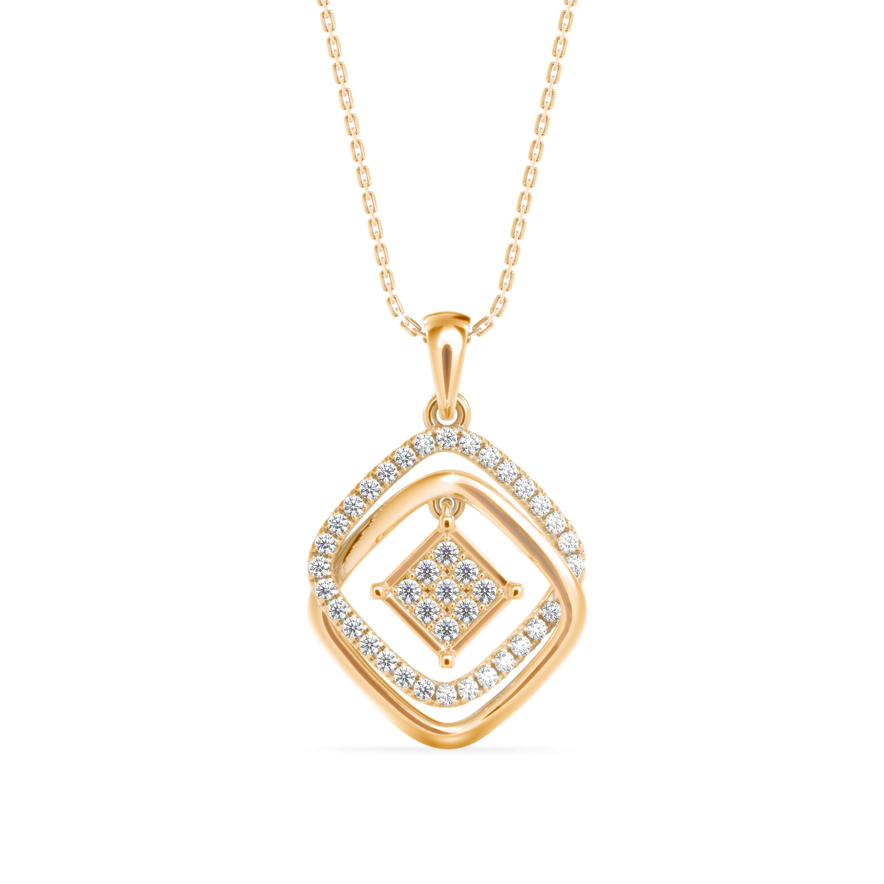 0.34Ct Double Square Halo Design Lab-Grown Diamond Gold Pendant Necklace