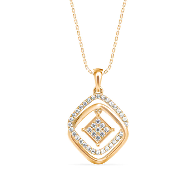 0.34Ct Double Square Halo Design Lab-Grown Diamond Gold Pendant Necklace