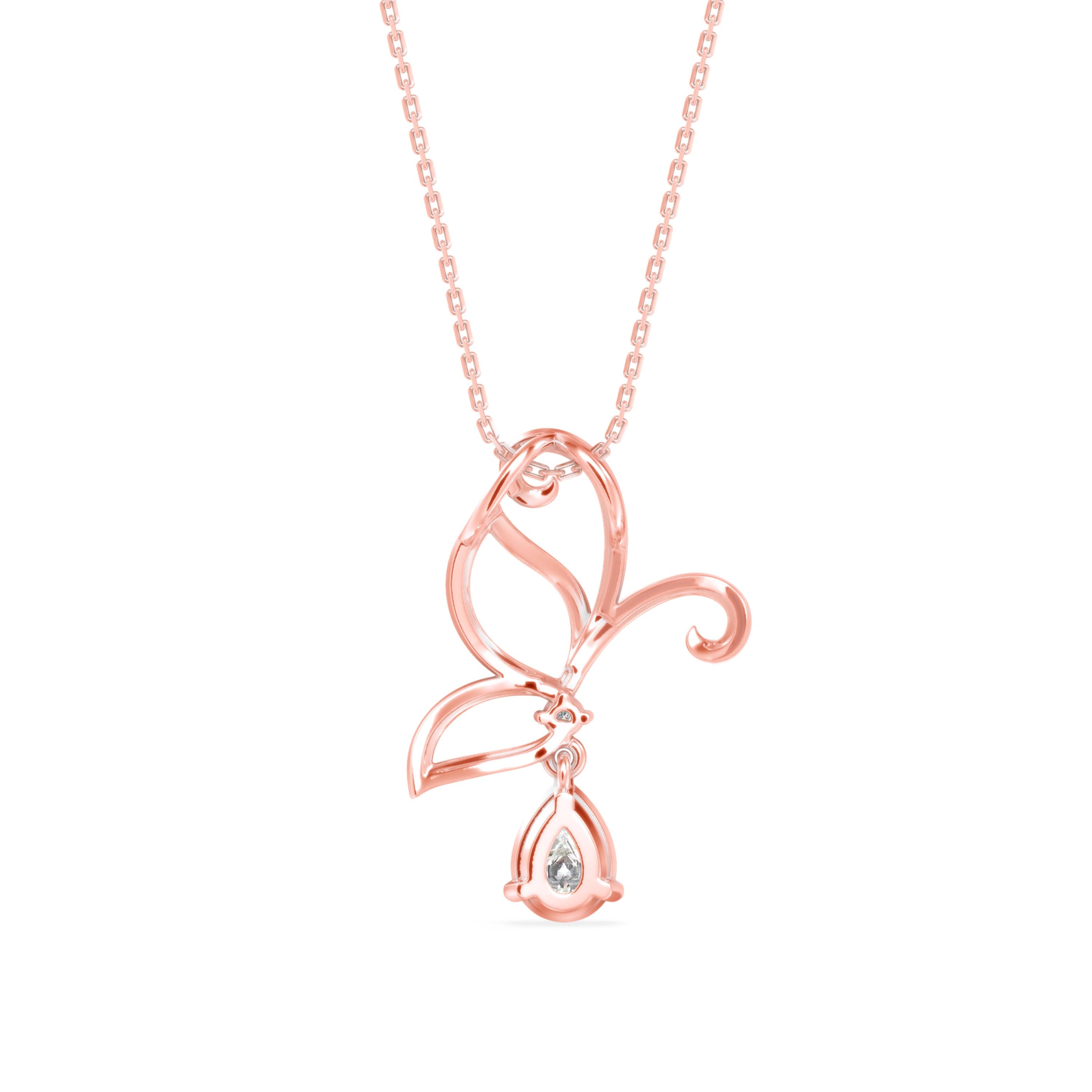 0.68Ct Butterfly Teardrop Lab-Grown Diamond Gold Pendant Necklace