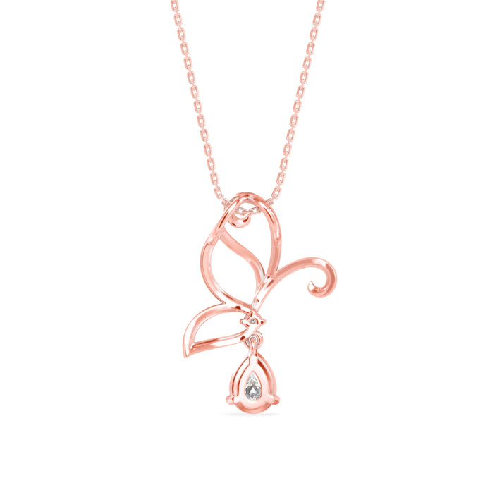 0.68Ct Butterfly Teardrop Lab-Grown Diamond Gold Pendant Necklace