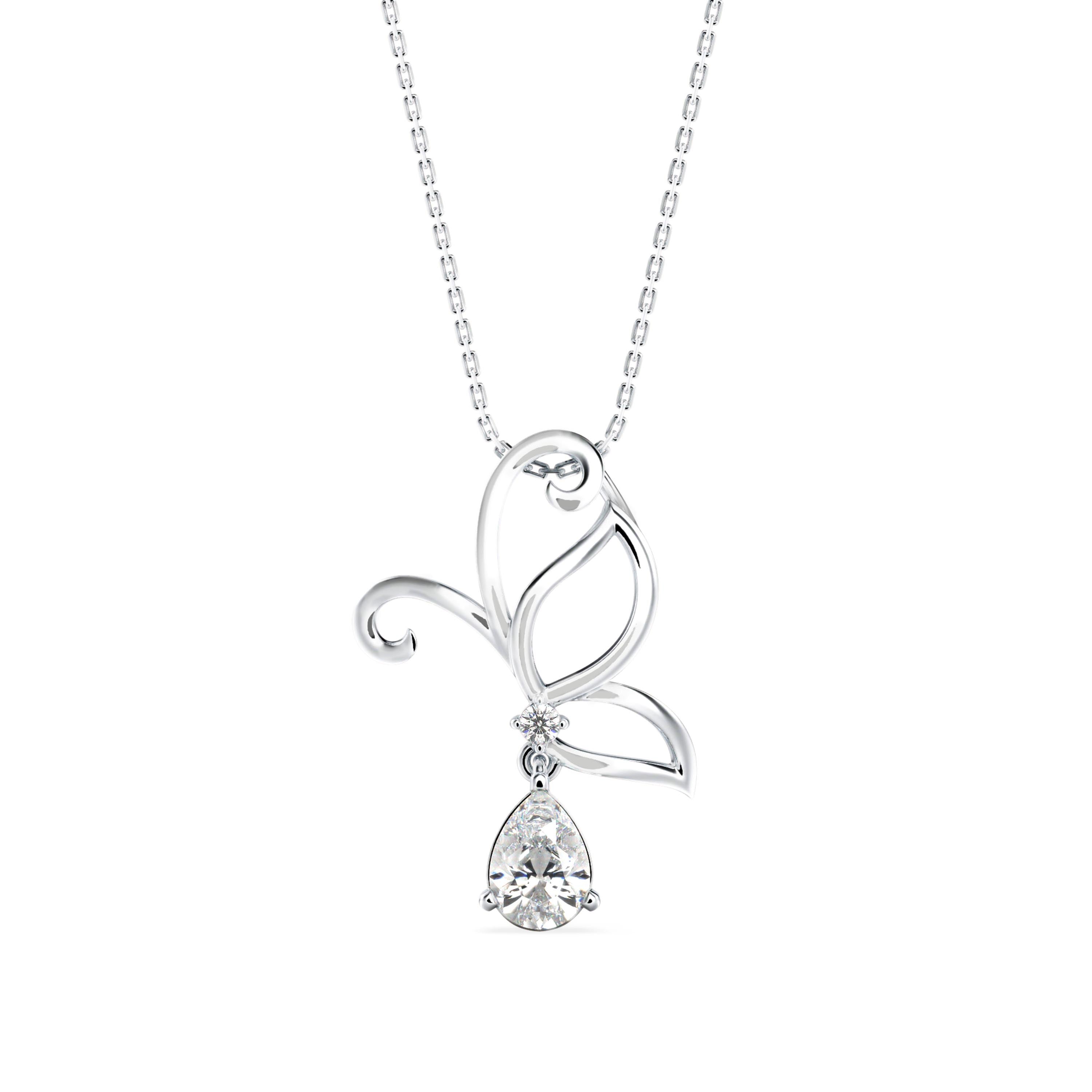 0.68Ct Butterfly Teardrop Lab-Grown Diamond Gold Pendant Necklace