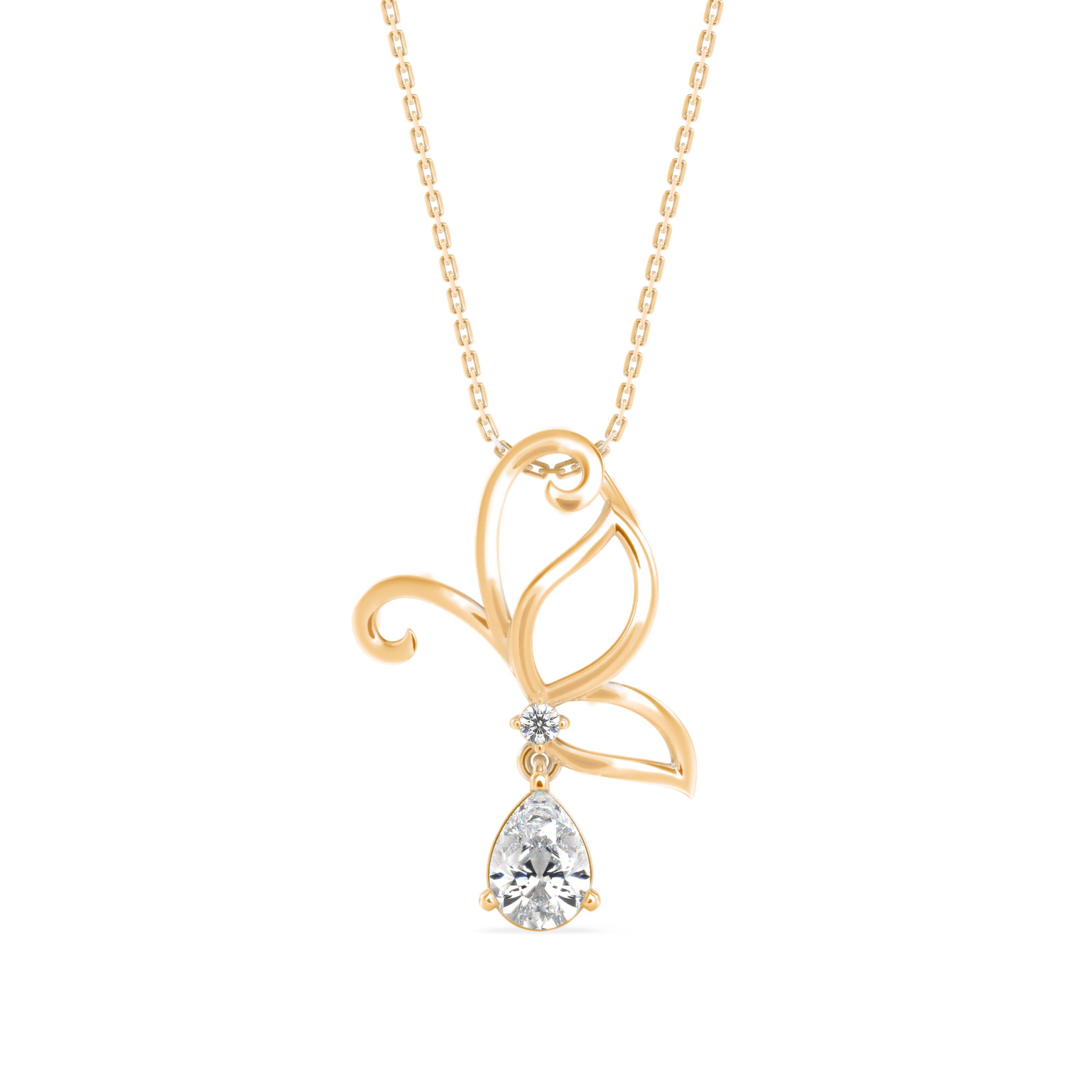 0.68Ct Butterfly Teardrop Lab-Grown Diamond Gold Pendant Necklace
