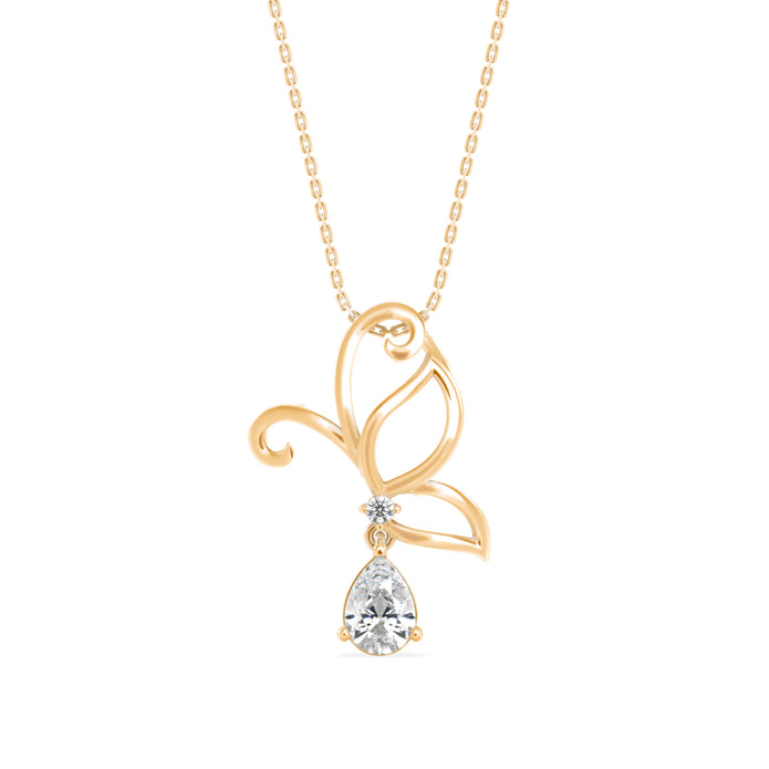 0.68Ct Butterfly Teardrop Lab-Grown Diamond Gold Pendant Necklace