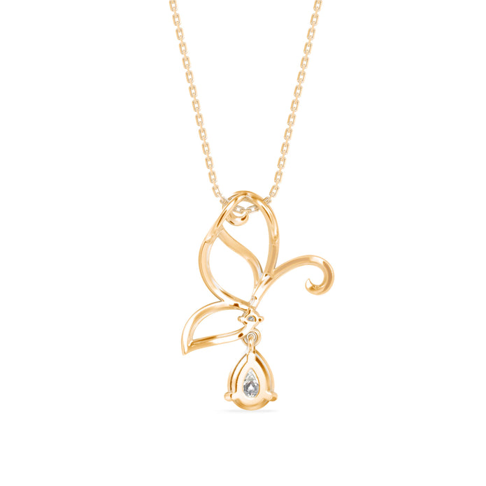 0.68Ct Butterfly Teardrop Lab-Grown Diamond Gold Pendant Necklace