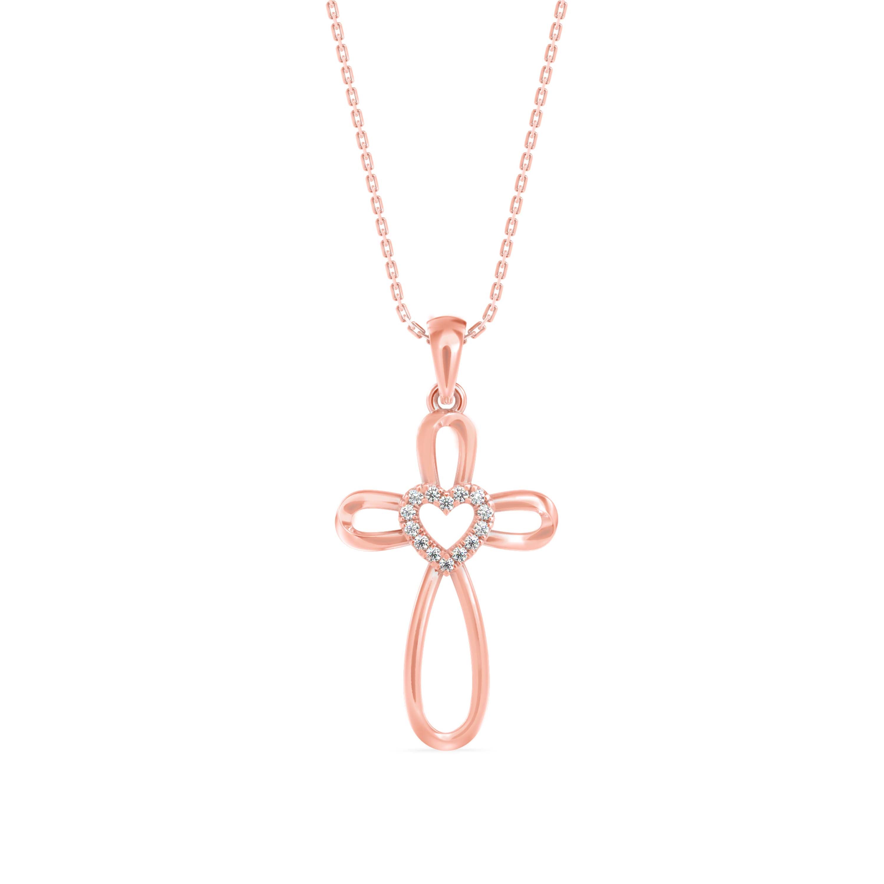 0.07Ct Cross Style Pave Lab-Grown Diamond Gold Pendant Necklace