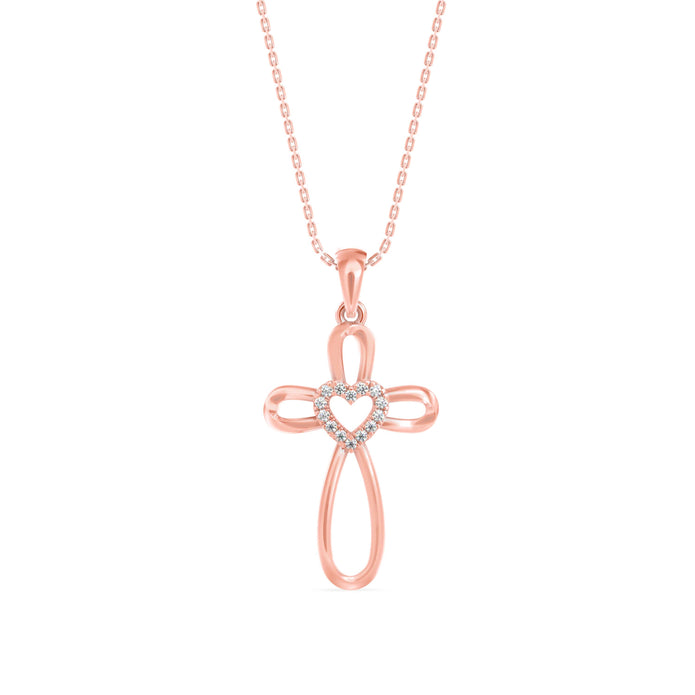 0.07Ct Cross Style Pave Lab-Grown Diamond Gold Pendant Necklace