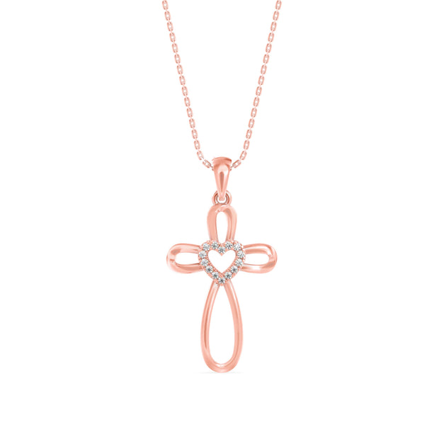 0.07Ct Cross Style Pave Lab-Grown Diamond Gold Pendant Necklace