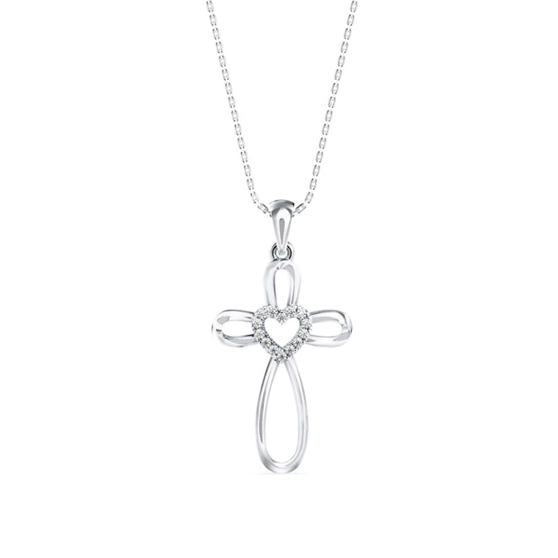 0.07Ct Cross Style Pave Lab-Grown Diamond Gold Pendant Necklace