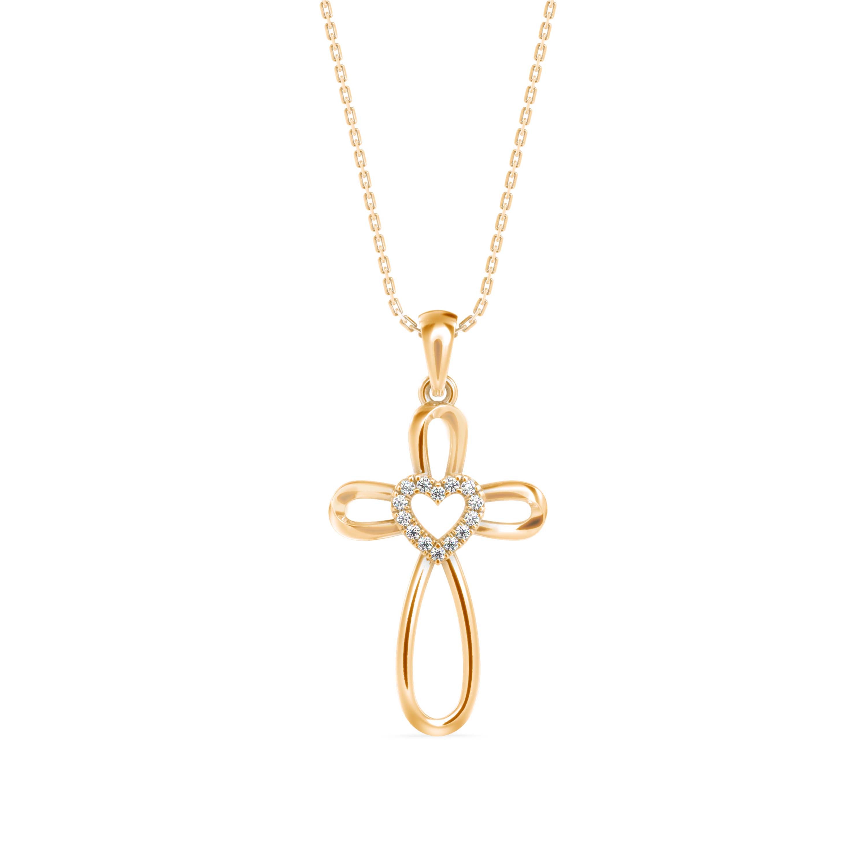0.07Ct Cross Style Pave Lab-Grown Diamond Gold Pendant Necklace
