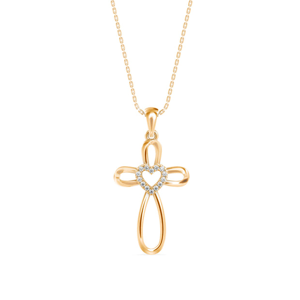 0.07Ct Cross Style Pave Lab-Grown Diamond Gold Pendant Necklace