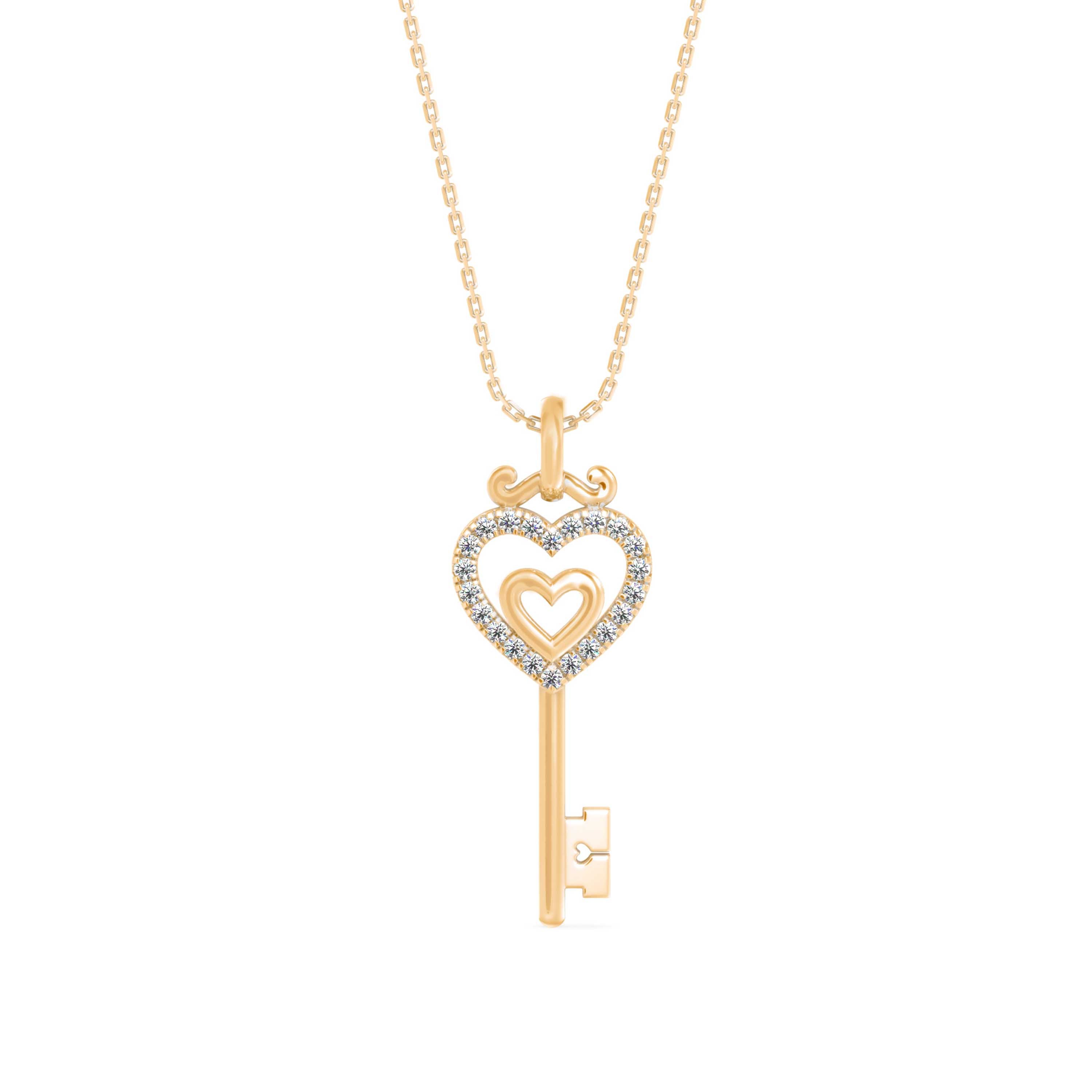 0.12Ct key Shape Pave Lab-Grown Diamond Gold Pendant Necklace