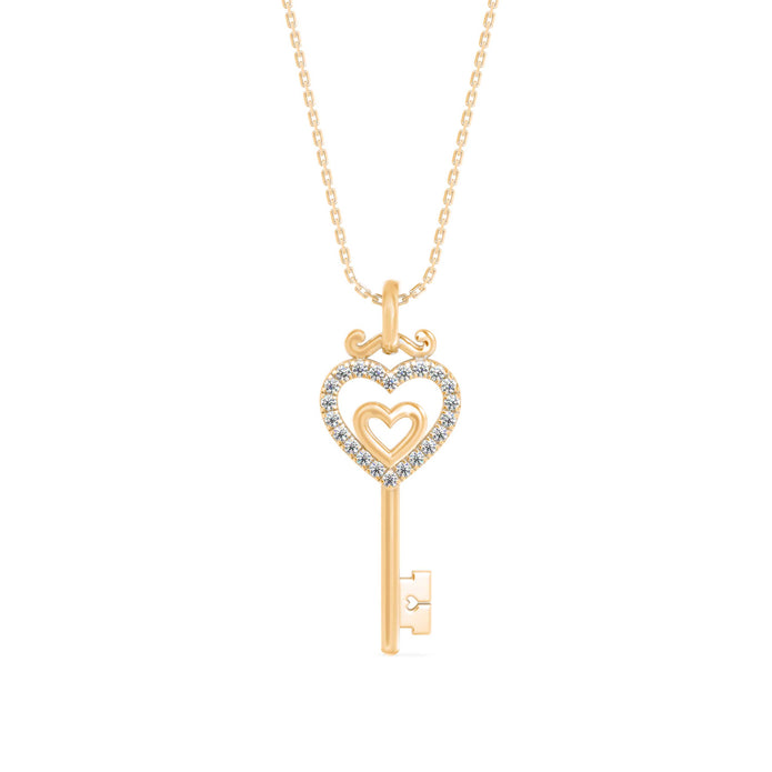 0.12Ct key Shape Pave Lab-Grown Diamond Gold Pendant Necklace