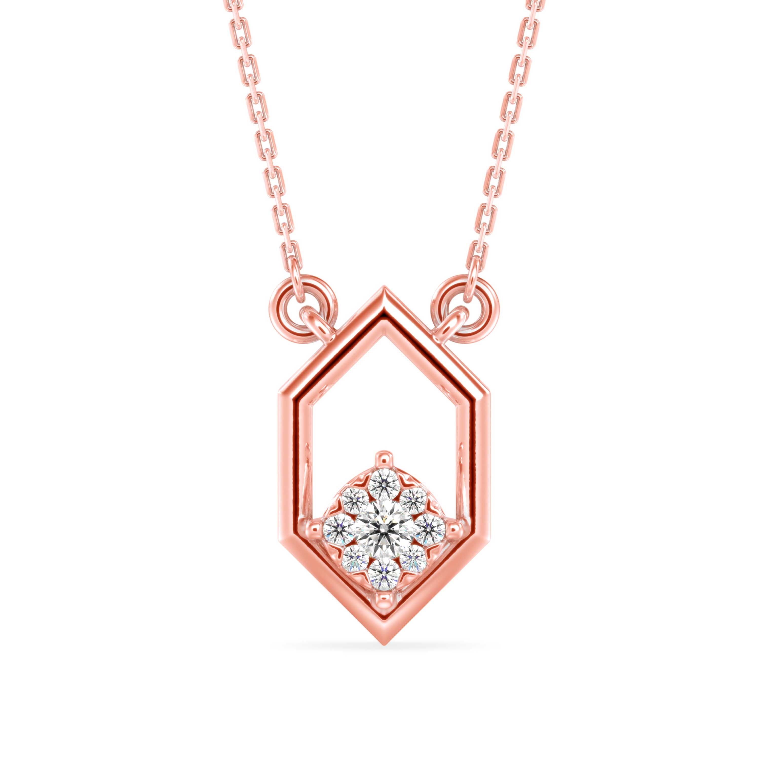 0.13Ct Hexagon Shape Cluster Lab-Grown Diamond Gold Pendant Necklace