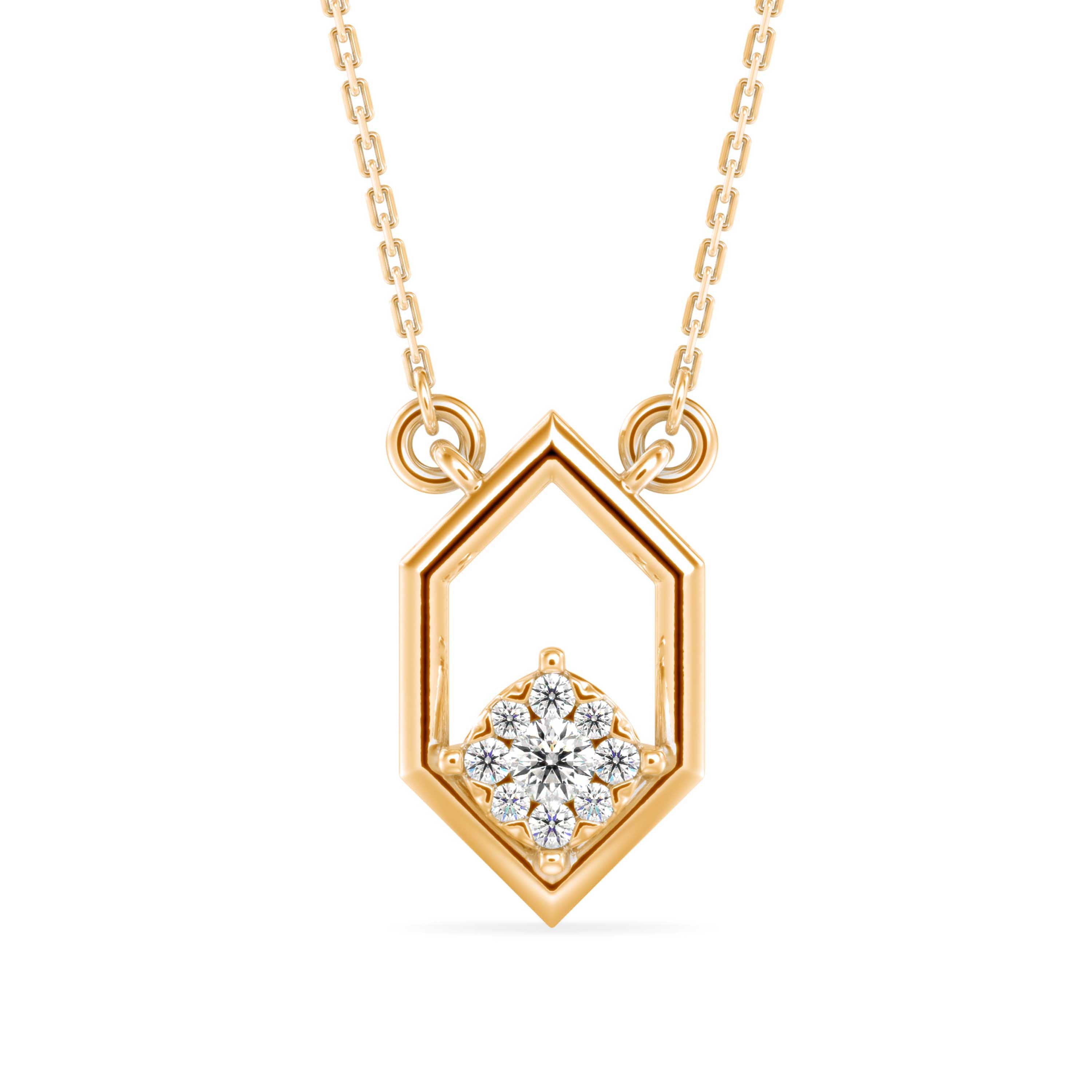 0.13Ct Hexagon Shape Cluster Lab-Grown Diamond Gold Pendant Necklace