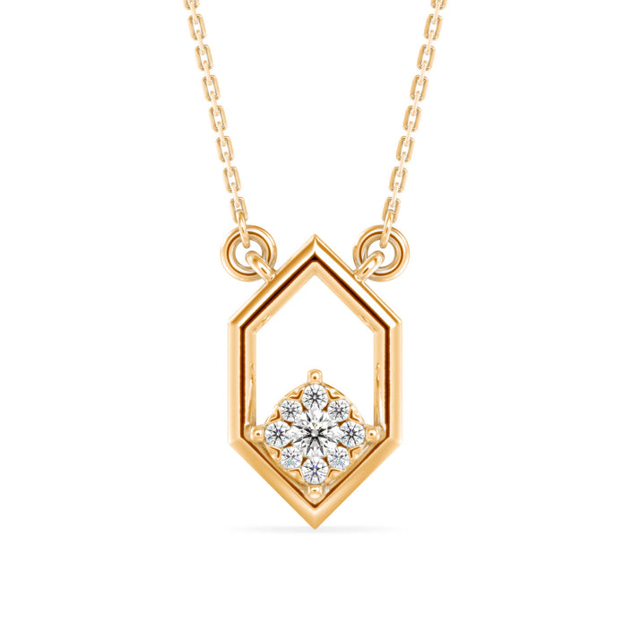 0.13Ct Hexagon Shape Cluster Lab-Grown Diamond Gold Pendant Necklace
