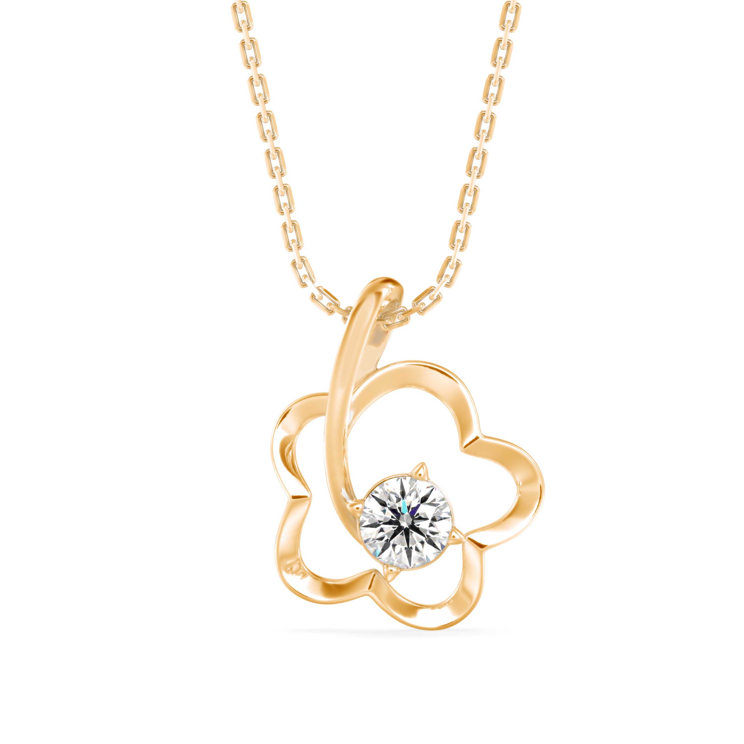 0.24Ct Wildflower Shape Solitaire Lab-Grown Diamond Gold Pendant Necklace