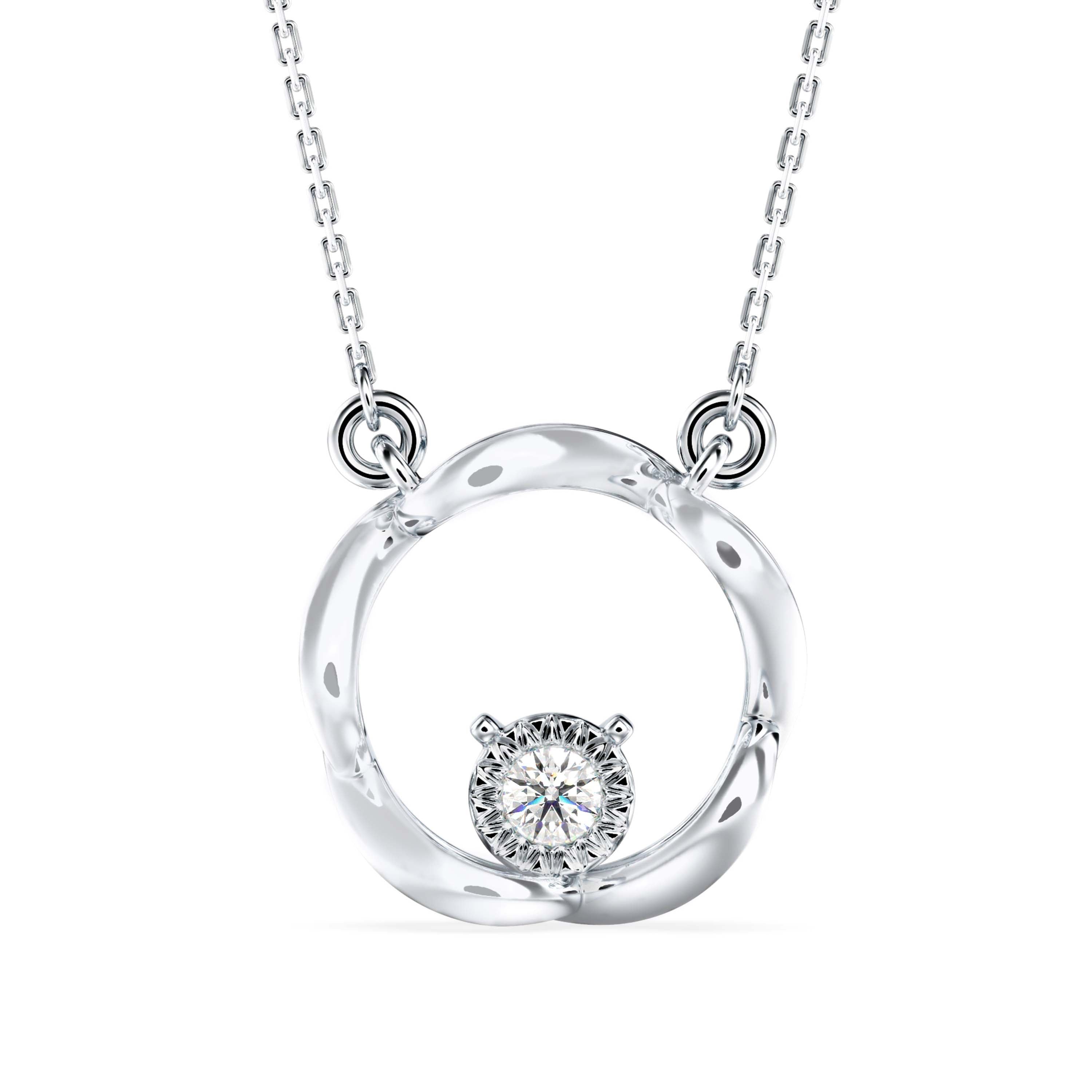 0.10Ct Twisted Circular Prong Lab-Grown Diamond Gold Pendant Necklace