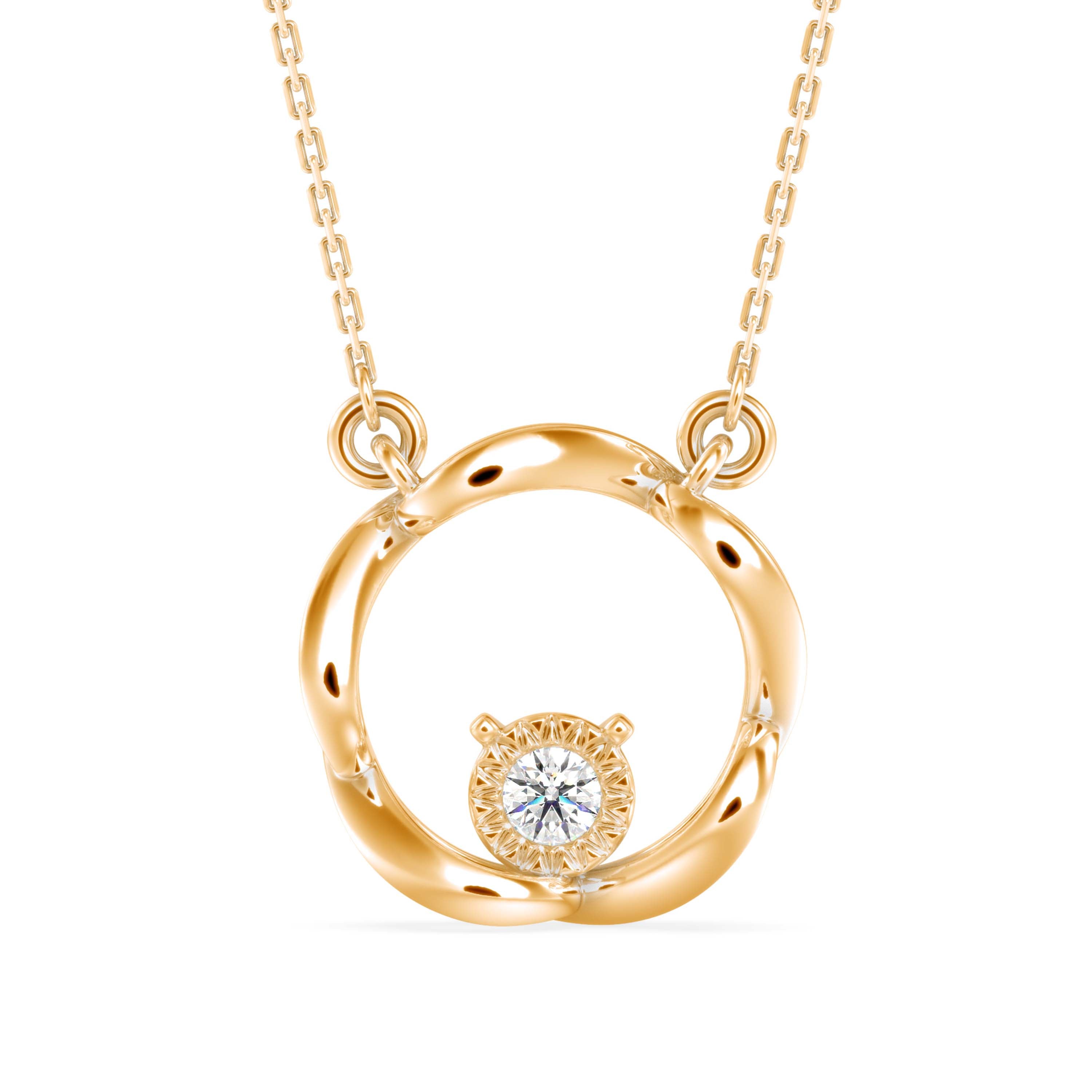 0.10Ct Twisted Circular Prong Lab-Grown Diamond Gold Pendant Necklace