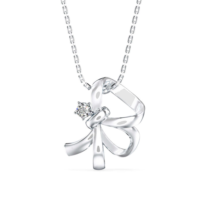 0.04Ct Ribbon Shape Lab-Grown Diamond Gold Pendant Necklace