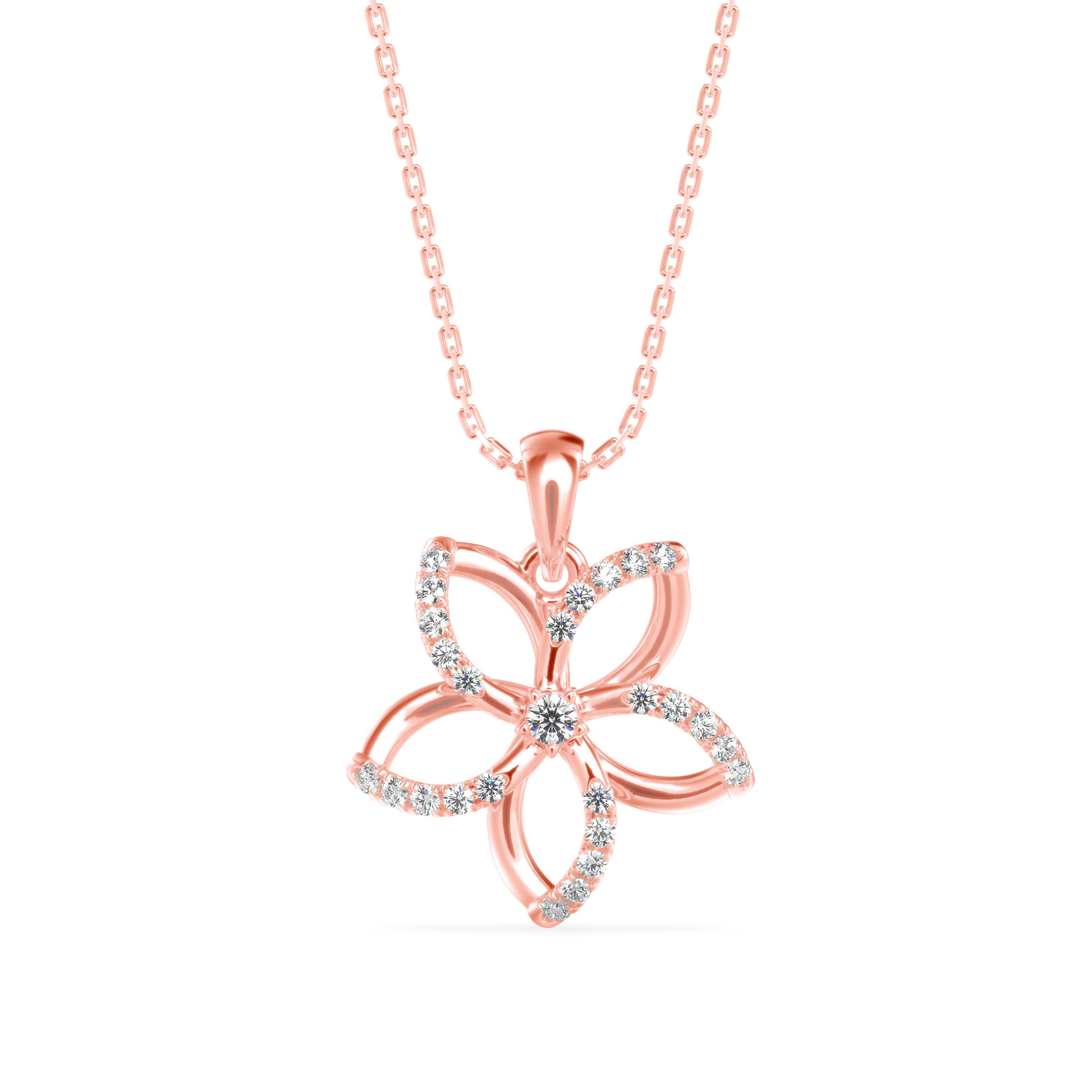 0.19Ct Flower Shape Prong Lab-Grown Diamond Gold Pendant Necklace